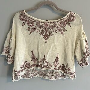 Free People Adriana Woven Embroidered Crop Top